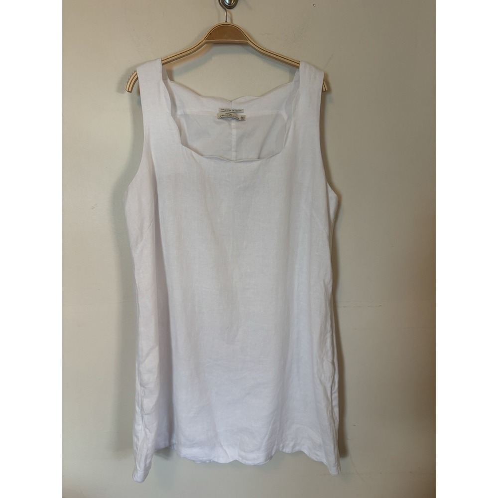 Abercrombie 100% Linen Mini Dress Square Neck Scalloped Hem XLT White Bride